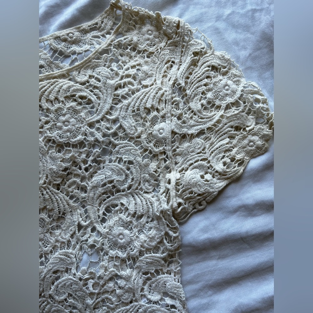 Express Crochet Lace Cream Crop Top